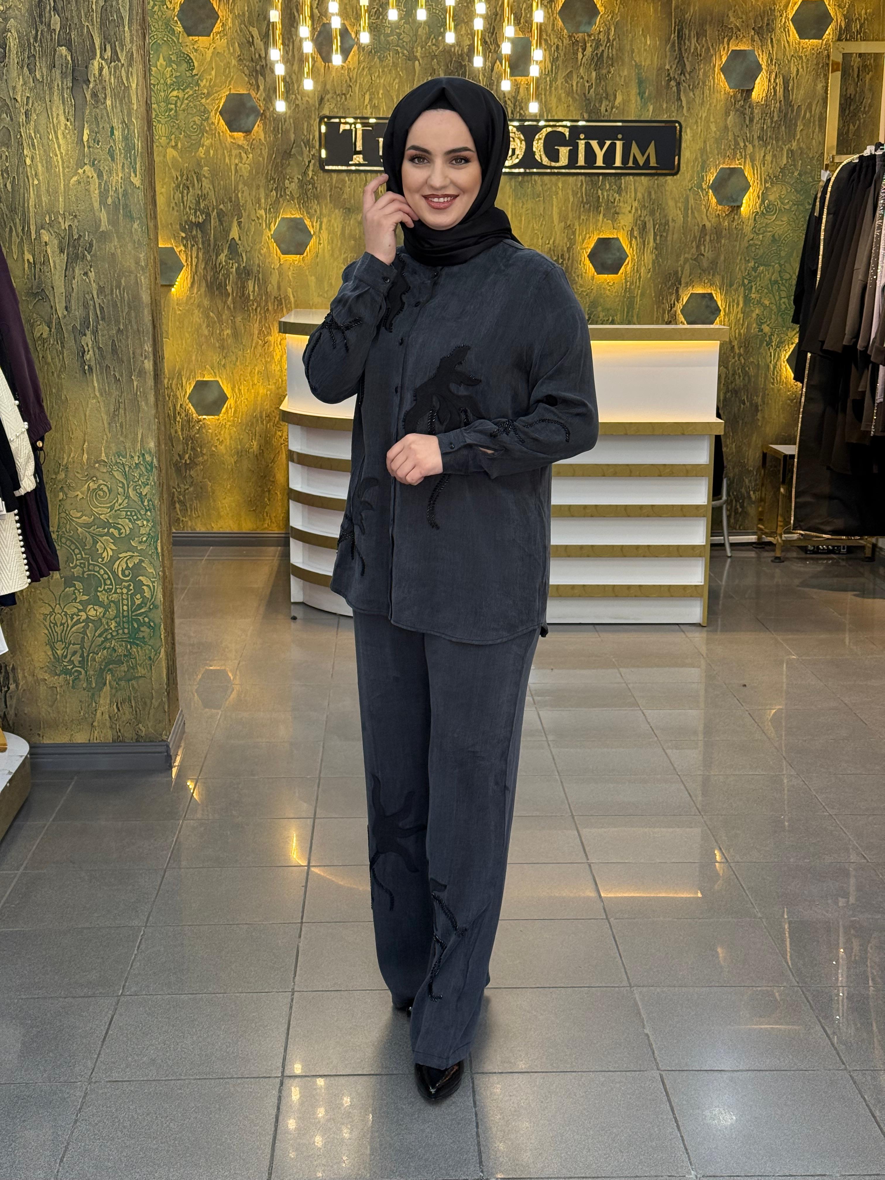 İpek Kupra Kumaş Gömlek İkili Takım – Şık ve Zarif Kadın Takım