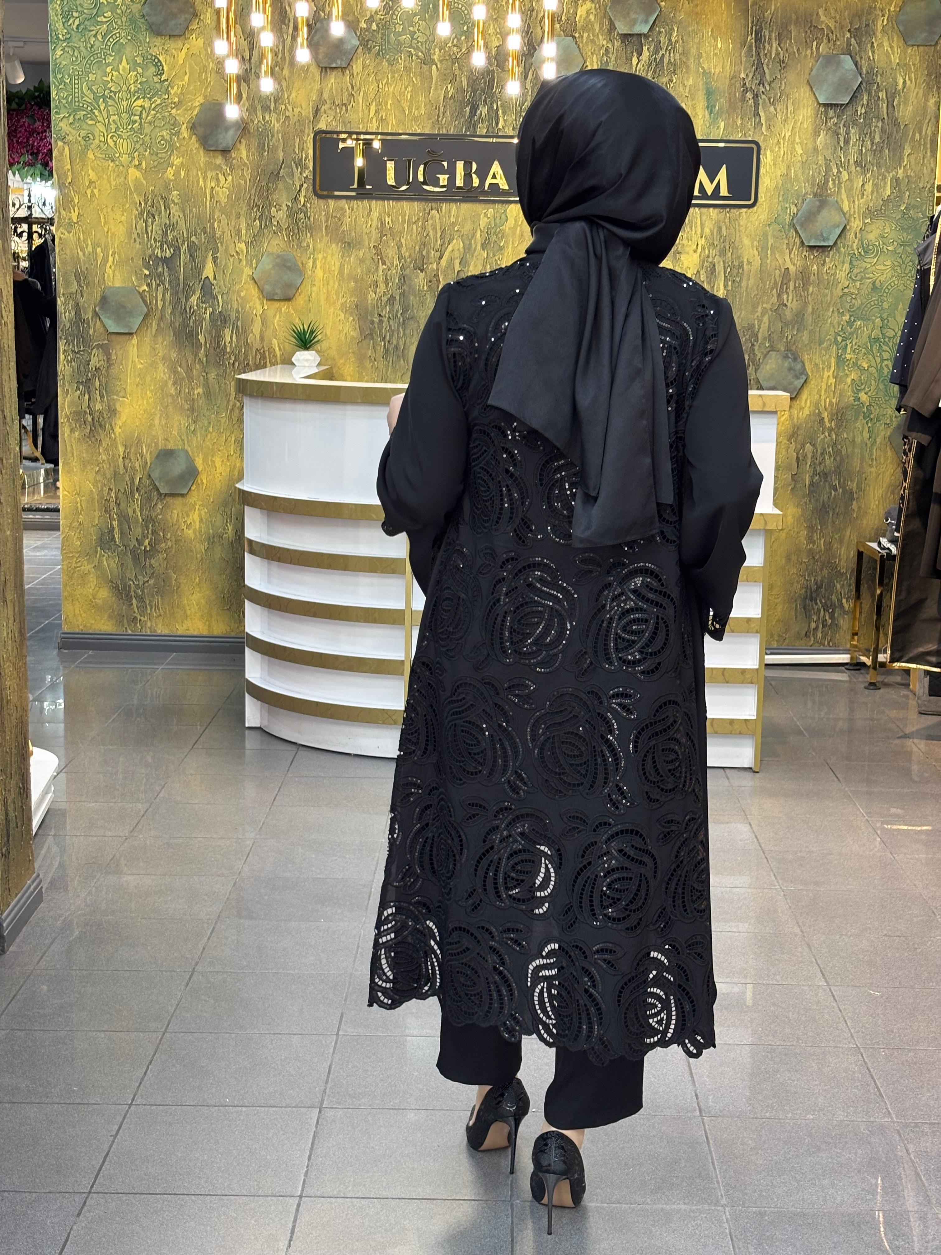 Güpür Detaylı İthal Krep Kumaş İkili Takım – İçlikli Şık Ceket Kombin