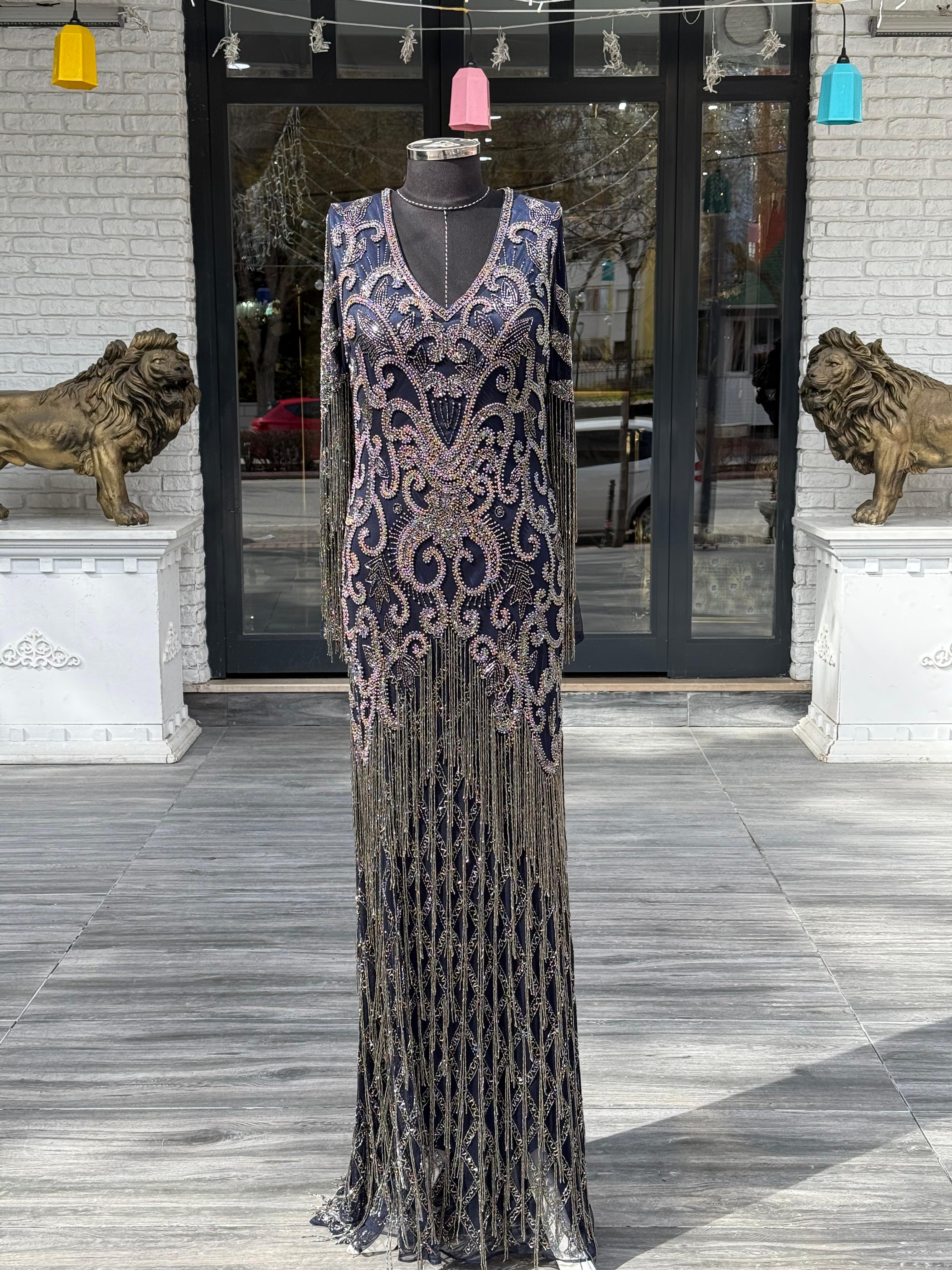 El Taş İşlemeli İthal Abiye – Kasnak El İşçiliği Özel Tasarım Lüks Elbise