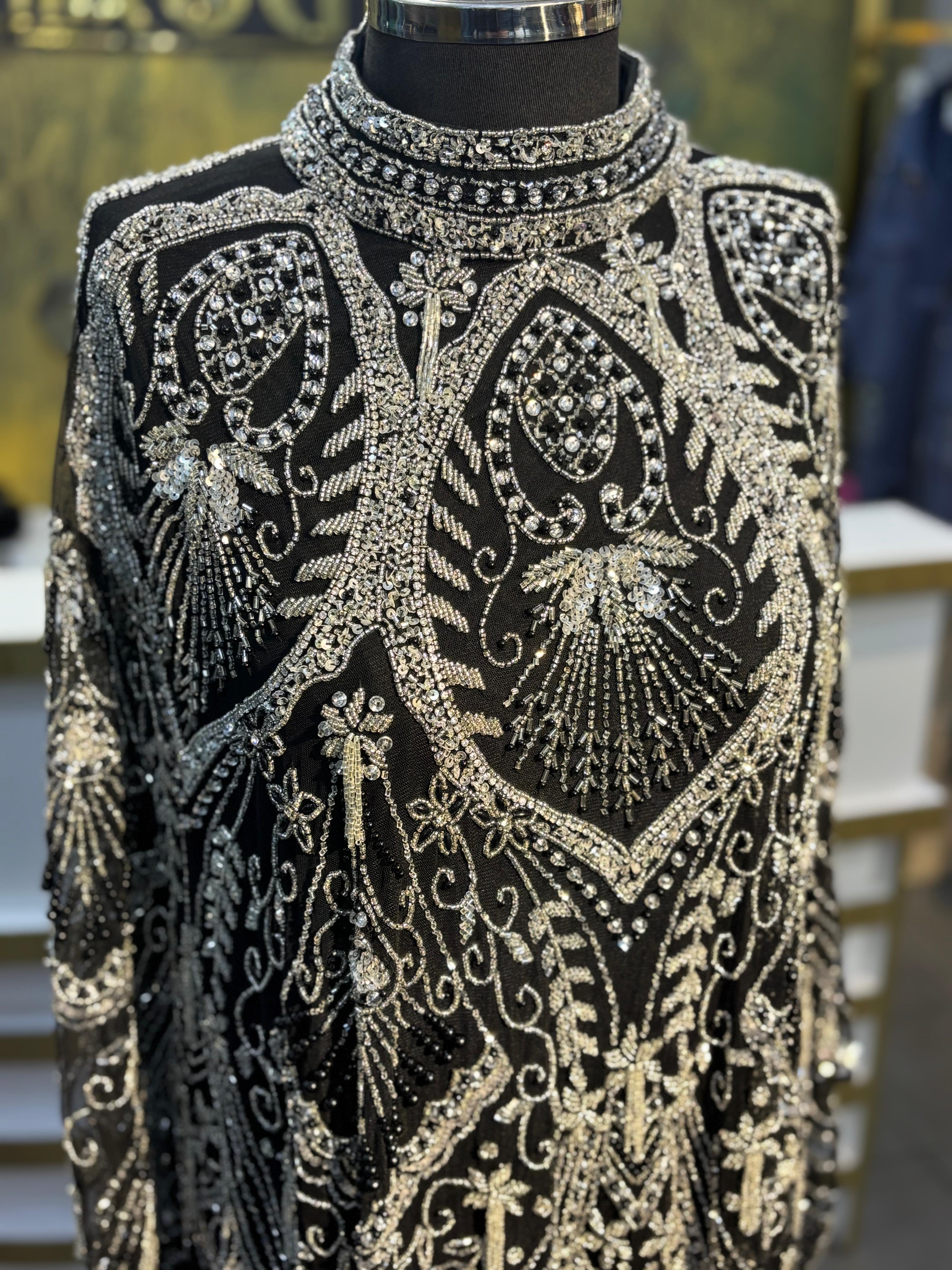 İthal Taş İşlemeli Yarasa Kol Abiye – El İşlemeli Lüks Gece Elbisesi